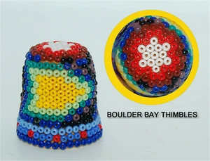 HUICHOL GLASS BEADED THIMBLE- LARGE YELLOW ARROW with STAR CAP - Picture 1 of 1