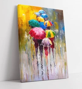 COLOURFUL UMBRELLA DRIPPING PAINT RAIN-DEEP FRAMED CANVAS WALL ART PICTURE PRINT - Picture 1 of 2