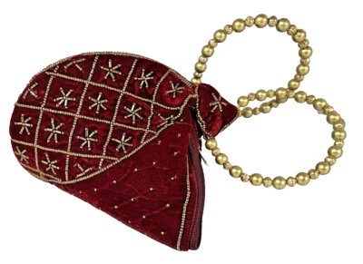 Burgundy Velvet Fortune Cookie Handbag  with Gold Embellishments NEW - Image 1 of 4