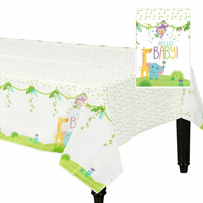 FISHER PRICE HELLO BABY PLASTIC TABLE COVER WILD SAFARI JUNGLE ANIMAL PARTY  - Image 1 of 3