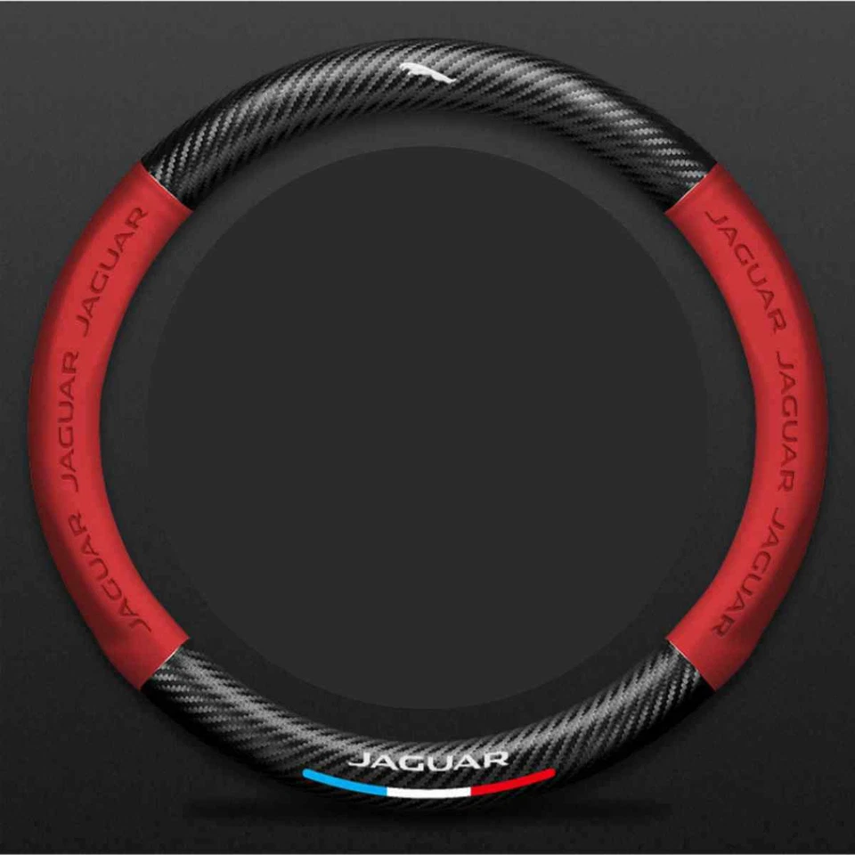 15" 38cm Car Steering Wheel Cover Faux Leather Fit For Jaguar Carbon Fiber Red Foto 1 de 3
