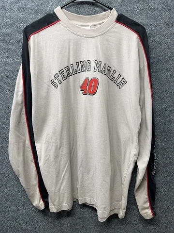 Sterling Marlin shirt #40 size large beige, black long sleeve T-shirt NASCAR Cover