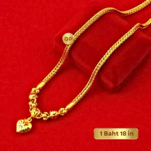Halskette 24K 23K Herz Anhänger Kette vergoldet massiv gelb Schmuck 1Baht 18" - Bild 1 von 6