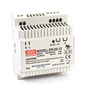 Waw DR-60-15 240V 0.65A power supply 15V 4A output with free mounting rail. - Picture 1 of 3