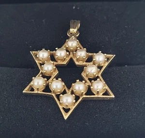 Vintage 14ct Yellow Gold & Pearl Star Pendant - Picture 1 of 3
