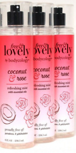 3 Ct Bodycology 8 Oz Free & Lovely Coconut & Rose Essential Oils Refreshing Mist
