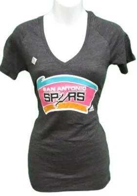 New San Antonio Spurs Womens Sizes S-M-L-XL Gray Adidas V-Neck Shirt - Image 1 of 4