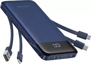 Portable Charger Power Bank Wires Slim 10000Mah for Iphone Samsung LG Moto Ipad - Picture 1 of 9