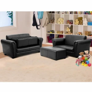 2 Seat Kid Sofa Leather Children Couch Chair w/ Ottoman - Picture 1 of 6