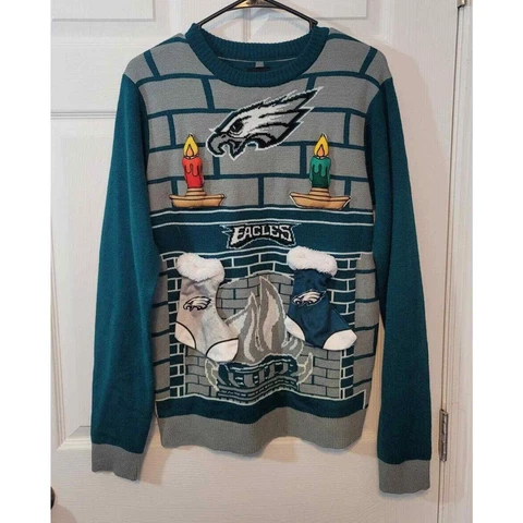 Team Apparel NFL Philadelphia Eagles Christmas Sweater Blue Knit Size Small Cover