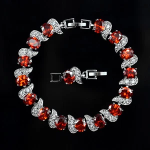 Bracciale donna moda gioielli placcato oro bianco cristallo austriaco rosso - Foto 1 di 24