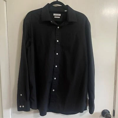 Camisa informal negra con botones Haggar para hombre manga larga talla 16-16 1/2 Foto 1 de 4