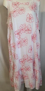 AGB Women Plus Size 2X Summer Dress White & Red Sheer w/Lining Floral NWT - Picture 1 of 10