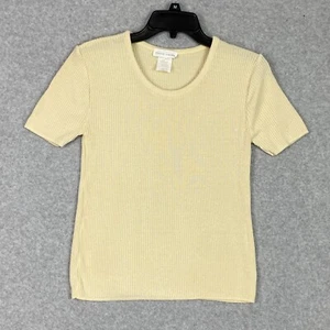 Pierre Cardin Sweater Womens Sz M Cream Ribbed Knit Lightweight Short Sleeve VTG - Picture 1 of 10