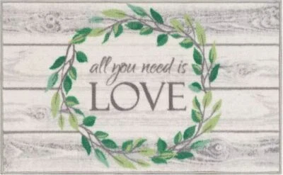 ALFOMBRA ACENTO COCINA (antideslizante)(17"x28") TODO LO QUE NECESITAS ES AMOR, CORONA DE HOJAS #1, SIN RESERVA Foto 1 de 4