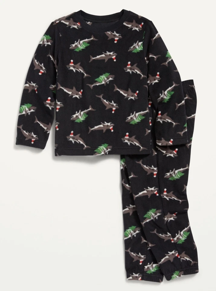 Antiguo conjunto de pijama acogedor estampado de tiburón de vacaciones azul marino para bebés niños talla 18-24 meses Foto 1 de 1