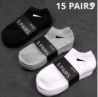 15 Pairs Unisex Boat Socks Thin Breathable Anti Odor Ankle Sock Men Women - Image 1 of 4