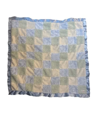 Manta cuadrada de retazos de felpa Cocalo Baby azul verde marfil satinado - 28 pulgadas Foto 1 de 3