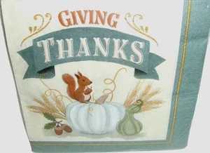 FALL Luncheon Napkins ~ GIVE THANKS SQUIRREL~ 60ct. ~ 2 Ply ~ 12 7/8" x 12 3/4" - Picture 1 of 1