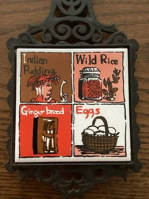 Azulejo de porcelana de hierro forjado trivet de Acción de Gracias Napco núcleo de abuela retro Foto 1 de 4