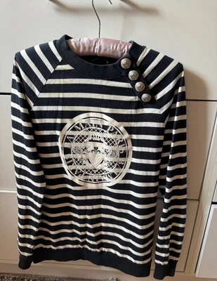 Moletom BALMAIN LISTRADO LOGOTIPO GOLA REDONDA ABOTOADO 36FR - Imagem 1 de 4