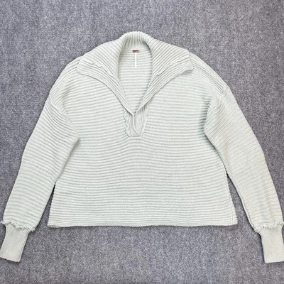 Free People Marlie Pullover Sweater Size Large Oversized Cotton Blend Mint Green - Image 1 of 4