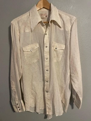 Camisa Wrangler De Colección Para Hombres Grande Crema Perla Occidental Prensa Perla Prensa Permanente Años 70 Foto 1 de 4