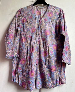 ACCACIA ANOKHI Blouse Large Fine Cotton Floral Hand Block Printed - Picture 1 of 13