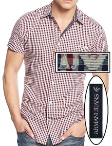 NWT Armani Jeans LOGO Buttoned Pocket Check-Print Slim Fit Shirt Size M - Picture 1 of 13