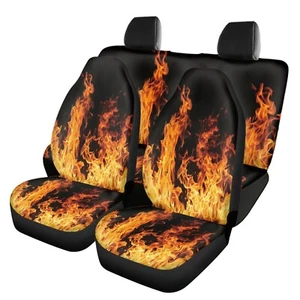 Car Front and Rear Seat Cushions Flame Printed Seat Protective Covers - Picture 1 of 10