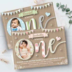 Personalisierte Vintage 1. Geburtstag Party Einladungen Foto 1. Geburtstag Einladung 10 - Bild 1 von 3