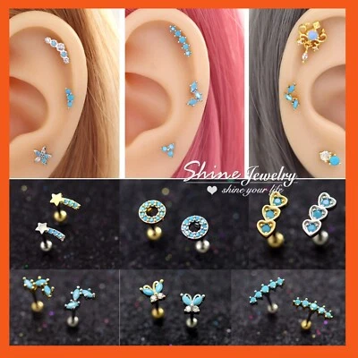 20g Blue Turquoise Ear Climber Helix Conch Ring Ball Bar Stud Piercing Earring - image 1 of 4