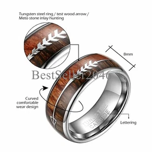 6/8mm Men Women Tungsten Carbide Ring Inlay with Arrow Wedding Band Comfort Fit - Picture 1 of 20