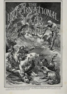 Dog Alaskan Malamutes Vs Polar Bear, Fur Store Advertisement 1880s Antique Print - Picture 1 of 4