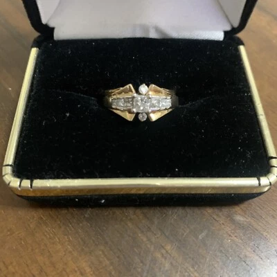 0.22Ct Princess Cut Solitaire With .28Ct Accent Natural Diamonds 14K YG- 2 Pc - Image 1 of 4