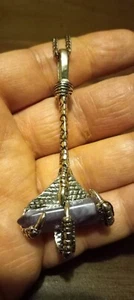 💥 DRAGON CLAW AMETHYST PENDENT- AMETHYST- DRAGONS- PEWTER- GOTH- OCCULT 💥 - Picture 1 of 5
