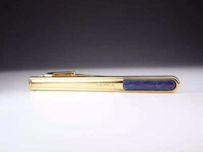 Lanvin Tie Clasps Bar Necktie Clamp Gold x Blue Color Lapis Lazuli Men's Jewelry - Image 1 of 4