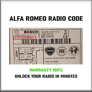 CÓDIGOS DE RADIO ALFA FIAT LANCIA DESBLOQUEO ESTÉREO BOSCH BLAUPUNKT DAIICHI SERVICIO DE 2 PINES - Imagen 1 de 6