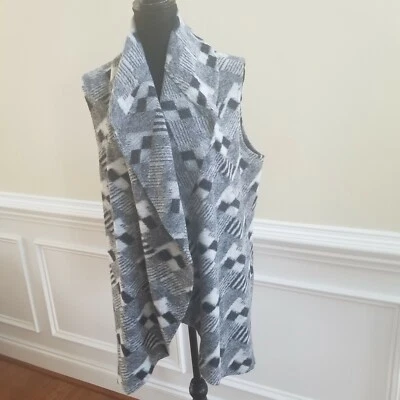 Willi Smith Gray Black Wool Blend Sleeveless Open Cardigan Sweater - Image 1 of 4