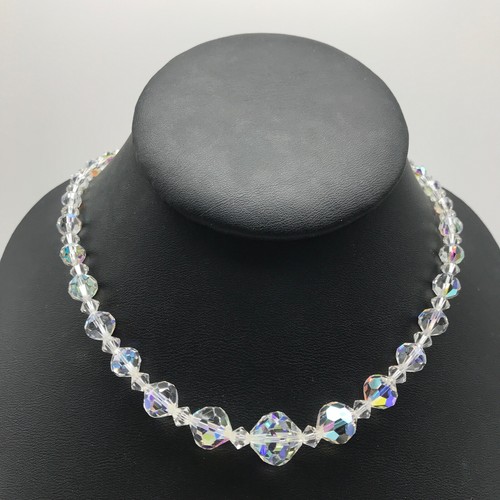Laguna Signed Vintage AB Aurora Borealis Crystal Graduated Beaded Necklace