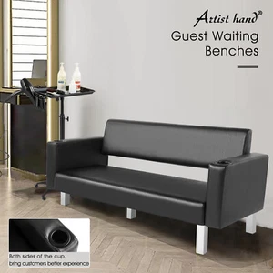 Guest Reception Waiting Room Chair Barber Shop Salon Bench Office Sofa (Black) - Picture 1 of 20