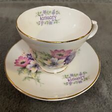 Crown Trent Tea Cup And Saucer January Floral White Pink Bone China England VTG