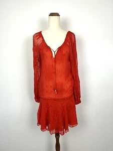 Alexis Womens Mini Dress S Sangria Red Floral Embroidered 100% Silk Formal Event - Foto 1 di 11