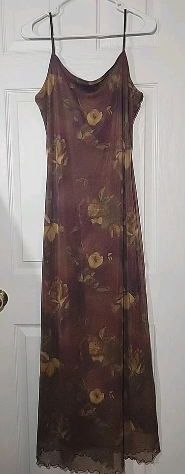 I.N. San Francisco Maroon Flower Lined Maxi Dress Large - Image 1 of 4