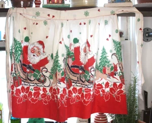 Encantador Delantal Vintage Mediados de Siglo Años 50 Navidad Papá Noel y Reno - Imagen 1 de 5