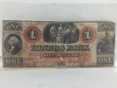 1861 $1 The Miners Bank of Pottsville, PENNSYLVANIA Note  - Image 1 of 2