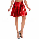 Lady Faux Leather Skirt Frill Shiny Pleated Swing Stage Clubwear Cocktail Party