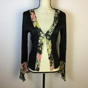 Vintage Lillie Rubin Cardigan Blouse Top Size M Womans Black Long Bell Sleeve - Picture 1 of 18