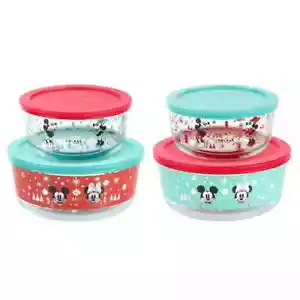 Mickey Minnie Mouse Christmas Decorated Glass Food Storage Snack Container Bowl - Picture 1 of 19