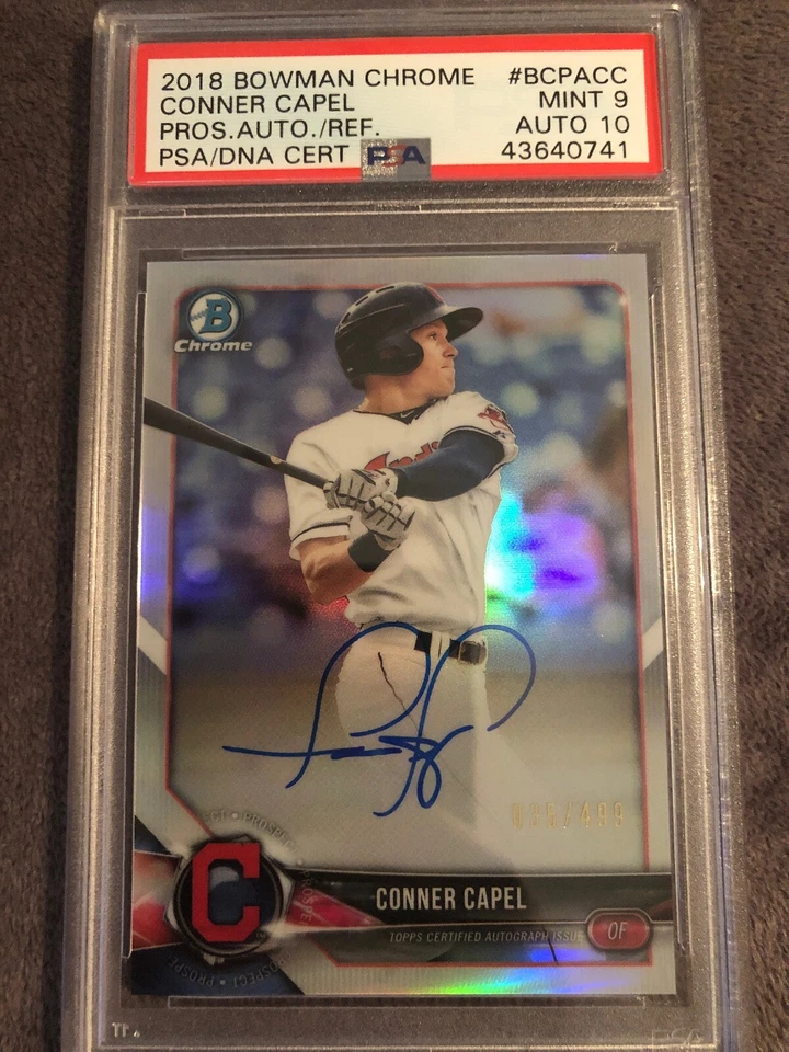 2018 Bowman Chrome Conner Capel Indians Prospect Ref Auto PSA/DNA 9/10💎POP 1 - Image 1 of 2